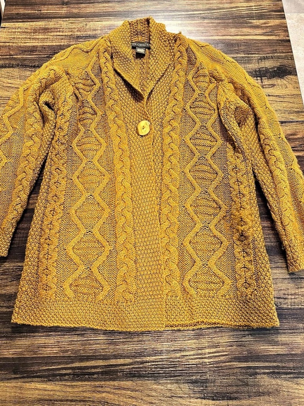 Irish Crafts Cable Knit Cardigan in Brown Size Large